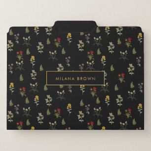 Chic Black Vintage Wildflower Floral Pattern File Folder
