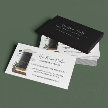 Chic Black Watercolor Front Door Entranceway Business Card by moodthology at Zazzle