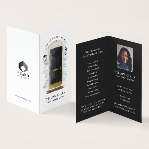 Chic Black Watercolor Front Door Photo  Services Business Card
