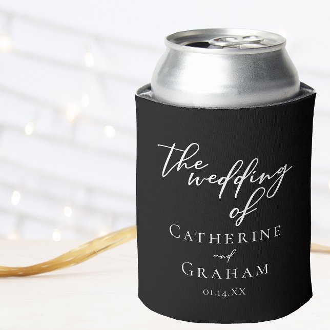Chic Black Wedding Personalized Typography Can Cooler (Creator Uploaded)