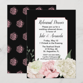 Chic Black Wedding Rehearsal Dinner Invitation