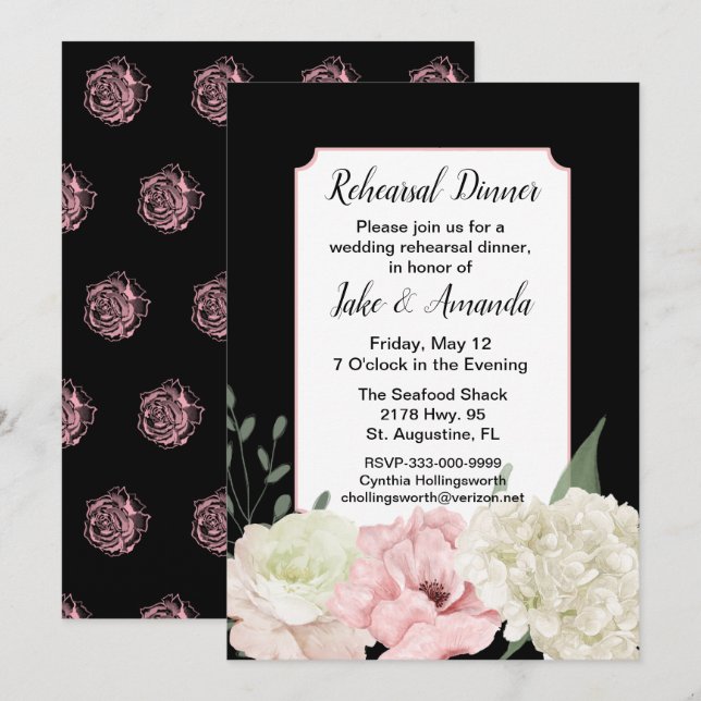 Chic Black Wedding Rehearsal Dinner Invitation (Front/Back)