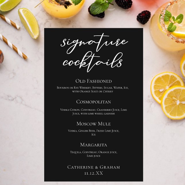 Chic Black Wedding Signature Cocktails Bar Menu (Creator Uploaded)