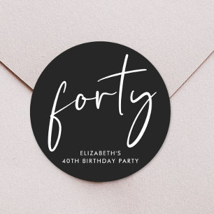 Chic Black Whiite 40th Birthday Party Classic Round Sticker