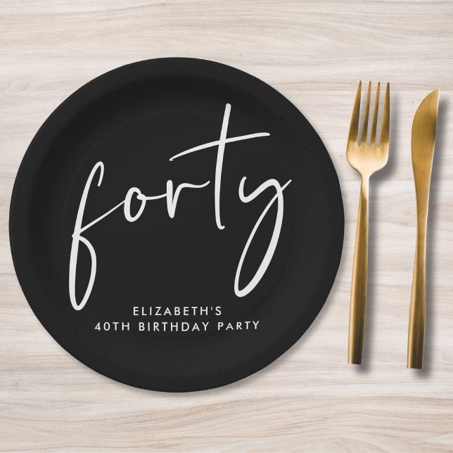 Chic Black White 40th Birthday Party Paper Plates (Creator Uploaded)