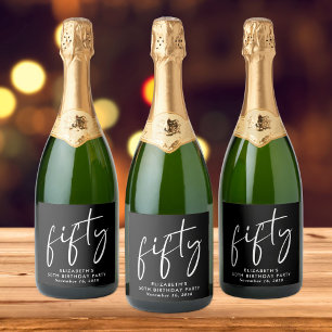 Chic Black White 50th Birthday Party Sparkling Wine Label