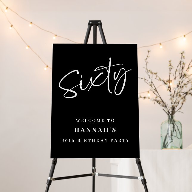 Chic Black White 60th Birthday Party Welcome Foam Board (In Situ (Stand))