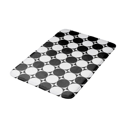 Chic Black White Abstract Circles Squares Pattern Bath Mat