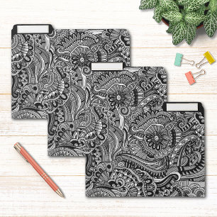 Chic Black White Abstract Floral Art File Folder