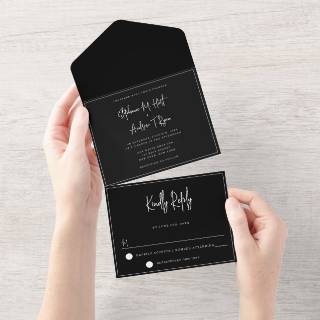 Chic Black & White All in One Wedding Invitation (Tearaway)