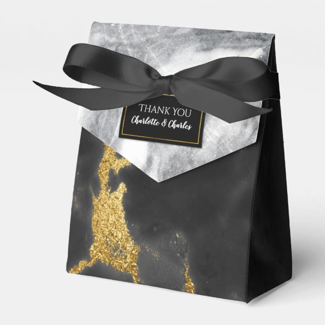 Chic Black White and Gold Marble Favor Box (Front Side)