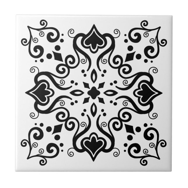 Chic Black White Azulejo Style Pattern A01b Ceramic Tile (Front)