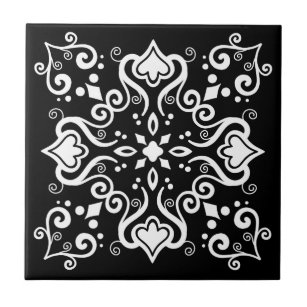 Chic Black White Azulejo Style Pattern A01c Ceramic Tile