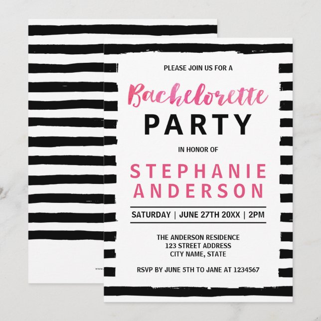 Chic Black & White Bachelorette Party Invitation (Front/Back)