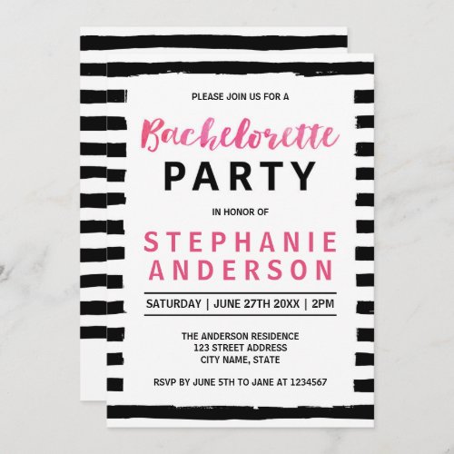 Chic Black  White Bachelorette Party Invitation