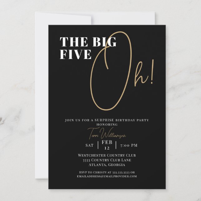 Chic Black White Big 5-Oh Surprise 50th Birthday Invitation (Front)