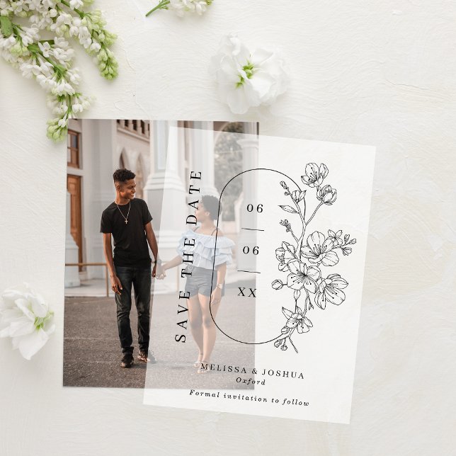 Chic Black & White Blossoms Wedding Save the Date Vellum Invitations (Creator Uploaded)