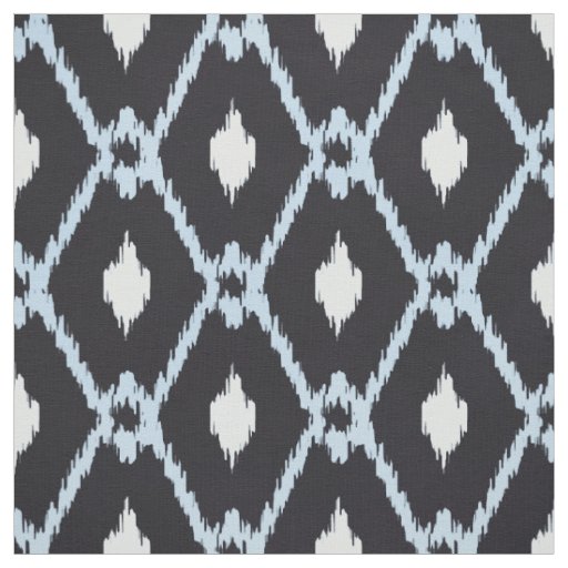 Chic Black white blue ikat tribal diamond pattern Fabric