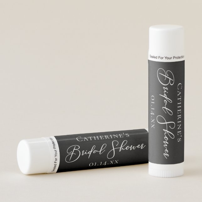 Chic Black White Bridal Shower Personalized Lip Balm (Front)