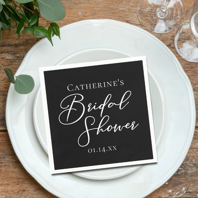 Chic Black White Bridal Shower Personalized Napkins (Creator Uploaded)