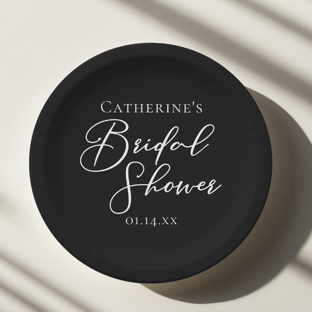 Chic Black White Bridal Shower Personalized Paper Plates (Creator Uploaded)