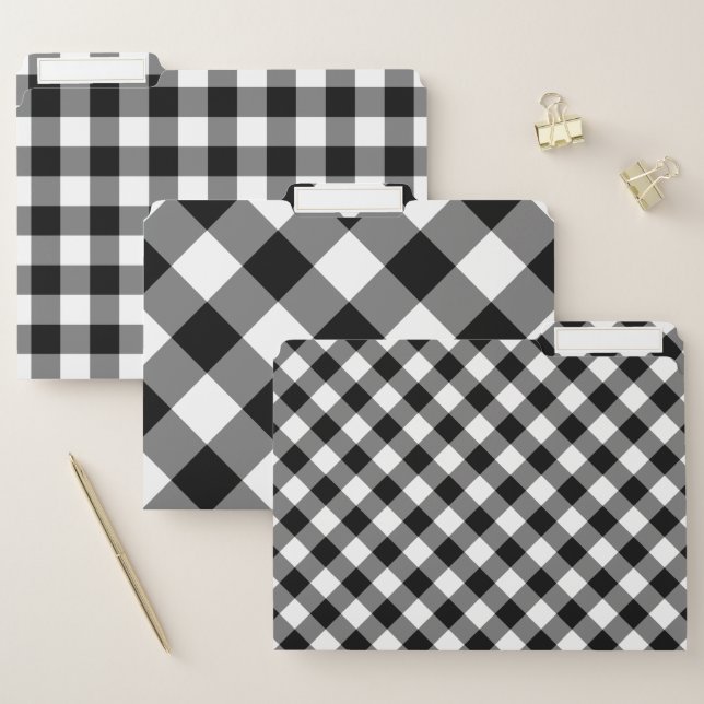Chic Black White Buffalo Check Pattern File Folder (Set)