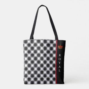 Chic black, & white checkered & calligraphy tote bag