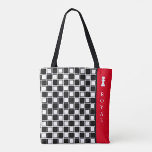 Chic black, & white checkered & calligraphy tote bag