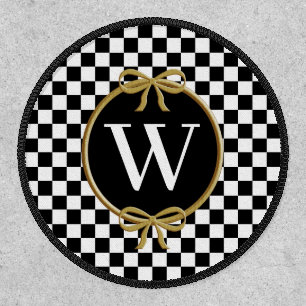 Chic Black & White Checks Pattern  Monogrammed Patch