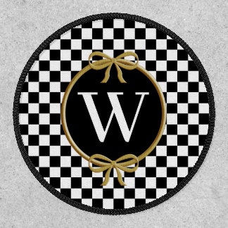 Chic Black & White Checks Pattern Monogrammed Patch