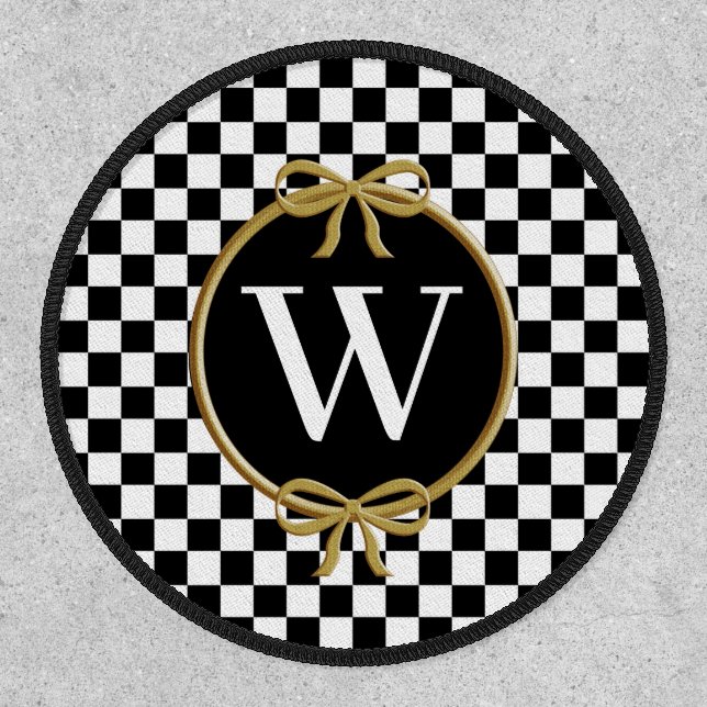 Chic Black & White Checks Pattern  Monogrammed Patch (Front)