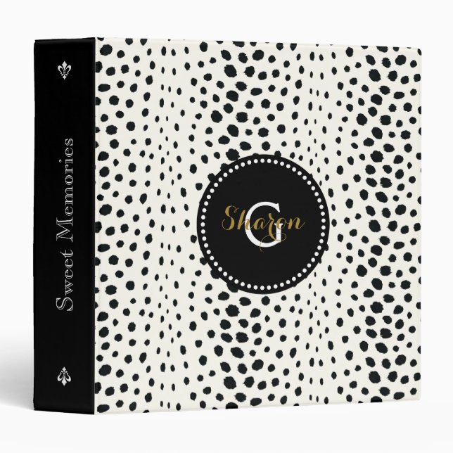 Chic black white cheetah print pattern monogram binder (Front/Spine)