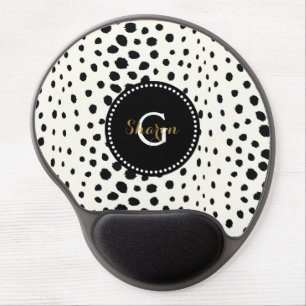 Chic black white cheetah print pattern monogram gel mouse pad