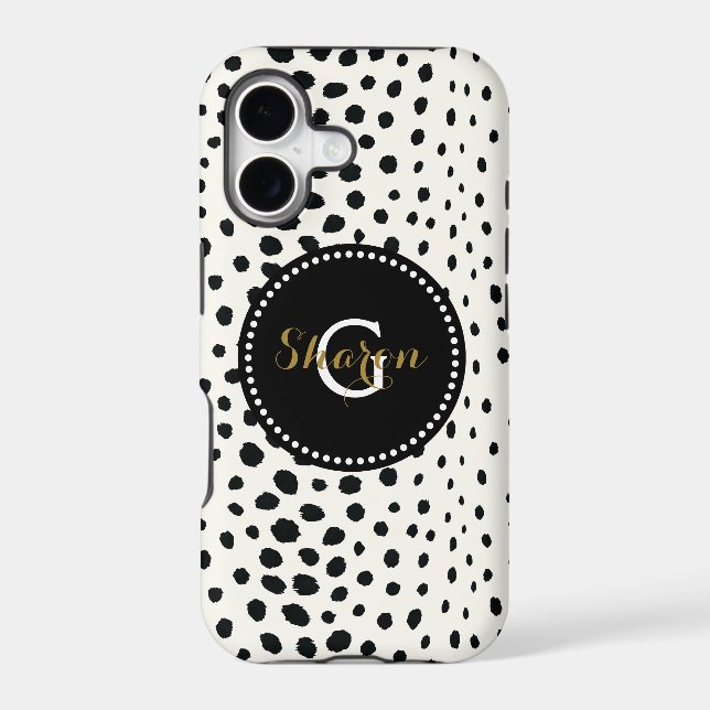Chic black white cheetah print pattern monogram iphone case (Back)
