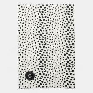 Chic black white cheetah print pattern monogram kitchen towel