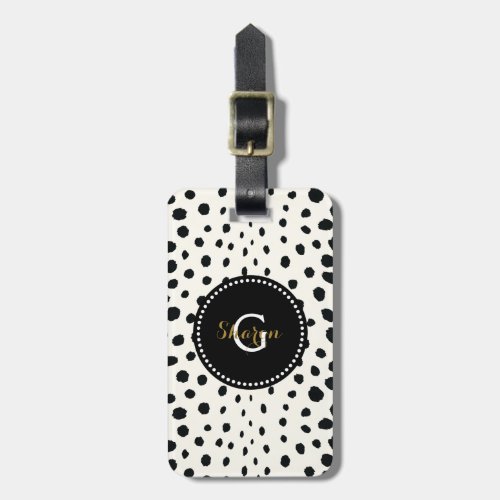 Chic black white cheetah print pattern monogram luggage tag