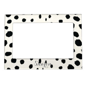 Chic black white cheetah print pattern monogram magnetic photo frame