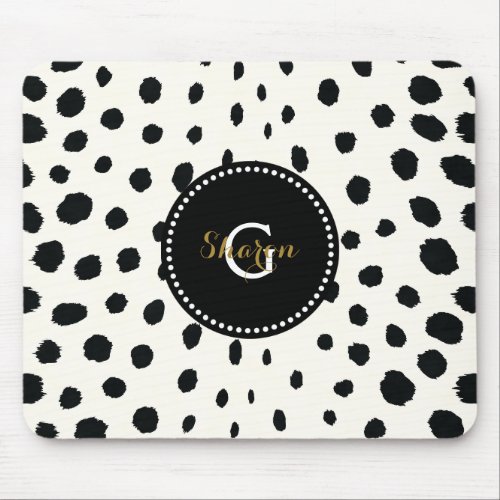 Chic black white cheetah print pattern monogram mouse pad