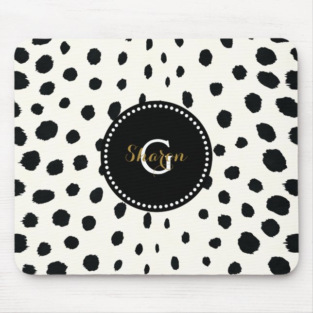 Chic black white cheetah print pattern monogram mouse pad (Front)