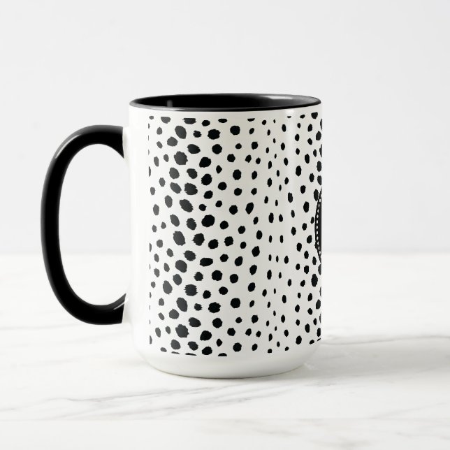 Chic black white cheetah print pattern monogram mug (Left)