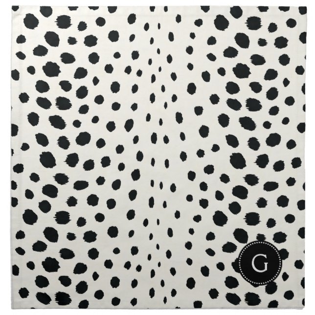 Chic black white cheetah print pattern monogram napkin (Front)