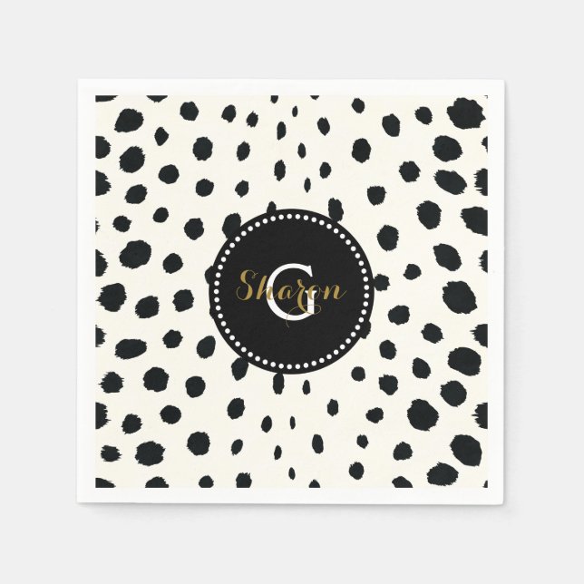 Chic black white cheetah print pattern monogram napkins (Front)