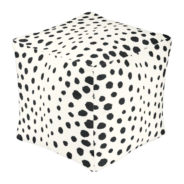 Chic black white cheetah print pattern monogram pouf (Angled Front)