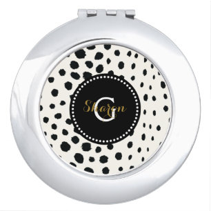 Chic black white cheetah print pattern monogram vanity mirror