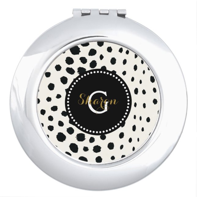 Chic black white cheetah print pattern monogram vanity mirror (Front)