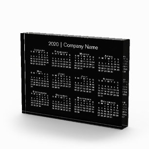 Chic Black White Company Name 2020 Desk Calendar Acrylic Award