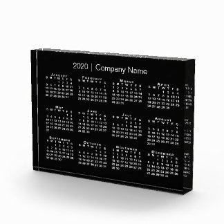 Chic Black White Company Name 2020 Desk Calendar Acrylic Award