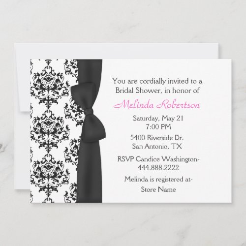 Chic Black &amp; White Damask Bridal Shower Invitation