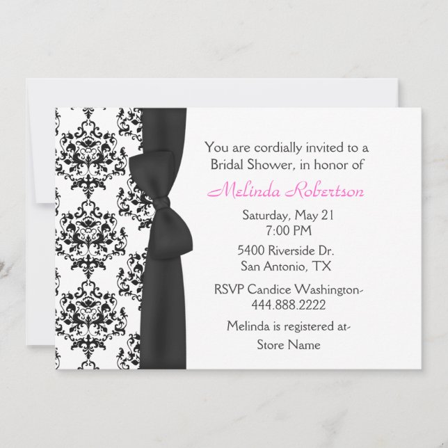 Chic Black & White Damask Bridal Shower Invitation (Front)