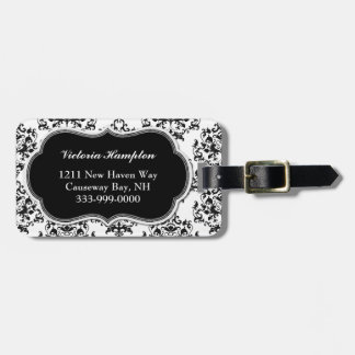 Chic Black & White Damask Luggage Tag